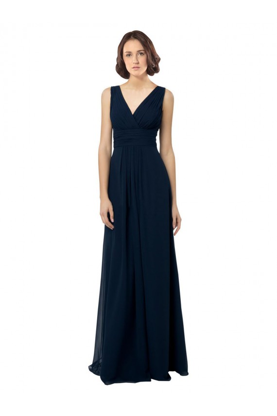 Chiffon Sleeveless Bridesmaid Dress with V Front and Back