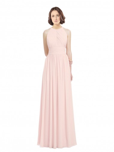 Shop Sleeveless Chiffon High Neck Bridesmaid Dress with Diagonal Pleats Montreal