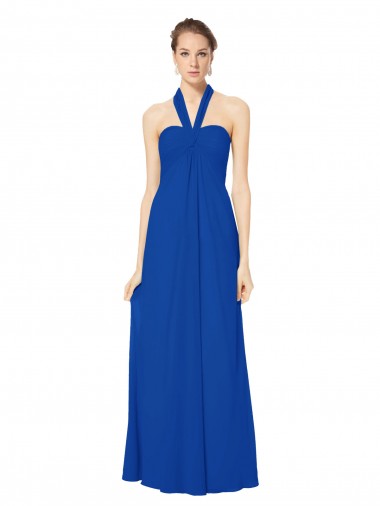 Shop Sleeveless Long Chiffon Empire Gown with Pleated Halter Straps Montreal