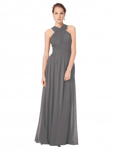 Shop Long Chiffon Halter Bridesmaid Dress Keyhole Back Montreal