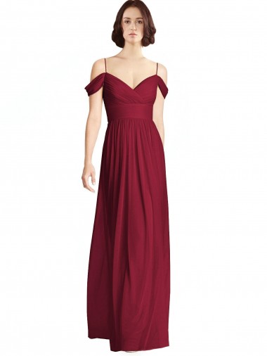 Shop Off the Shoulder Long Chiffon Bridesmaid Dress with Pleated Sleeves Montreal