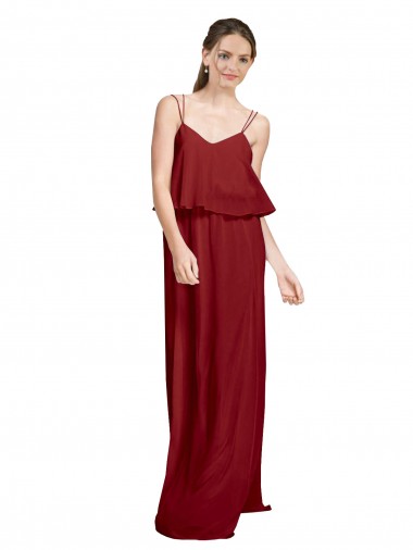 Shop Long Chiffon Bridesmaid Dress with Slim Straps and Open Back Montreal