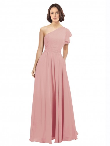 Shop Chiffon Bridesmaids Dress with One Shoulder Flounced Sleeve Montreal