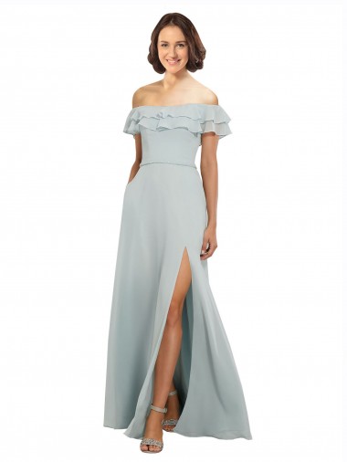 Shop Luxe Chiffon Bridesmaids Dress with Off the Shoulder Flounced Neckline Montreal