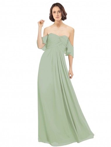 Shop Boho Chic Chiffon Bridesmaids Dress with Off the Shoulder Neckline Montreal