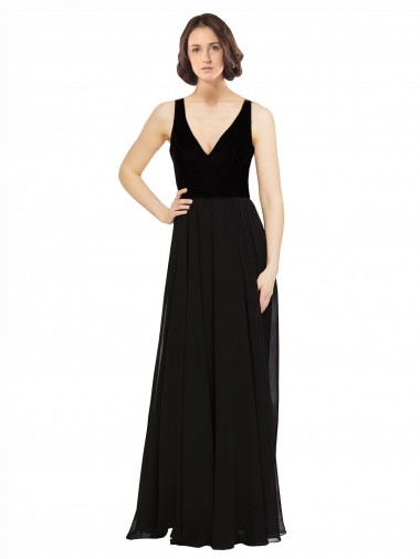 Shop Stretch Velvet and Chiffon Bridesmaids Dress with V-Neckline Montreal