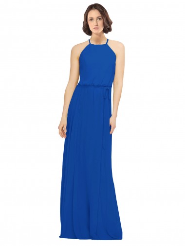 Shop Long Jewel Neckline Chiffon Bridesmaids Dress wit Chiffon Tie Sash Montreal