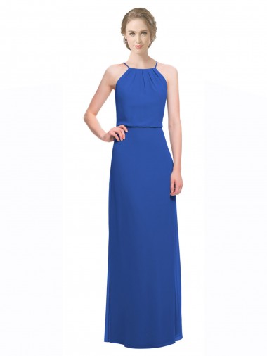Shop Long Chiffon Spaghetti Strap Bridesmaid Dress with Blouson Top Montreal