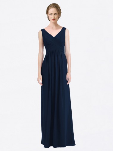 Shop Long Chiffon V-Neck Sleeveless Bridesmaid Dress with Criss-Cross Pleated Bodice Montreal