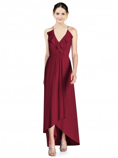 Shop Draped V-Neck High Low Chiffon Bridesmaid Dress Montreal