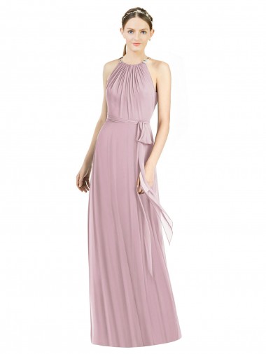 Shop Shirred Halter Neck Long Chiffon Bridesmaid Dress Montreal