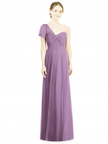 Shop Flutter Sleeves One Shoulder Long Chiffon Bridesmaid Dress Montreal