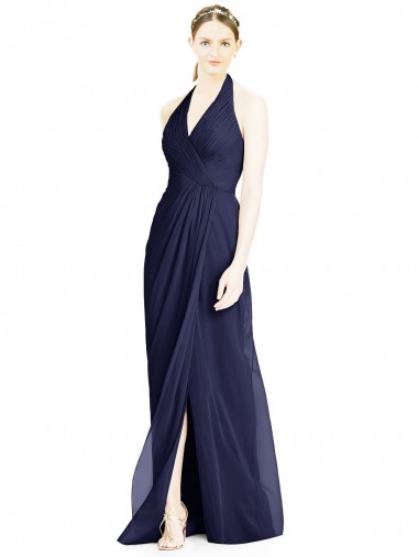 Shop V-Neck Halter Chiffon Bridesmaid Dress with Side Front Slit Montreal