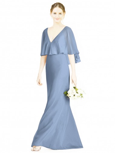 Shop V-Back Trumpet Chiffon Bridesmaid Dress with Draped Cape Overlay Montreal