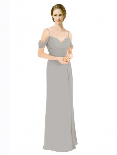 Shop Draped Cold Shoulder Chiffon Bridesmaid Dress with Pleated Wrap Bodice Montreal