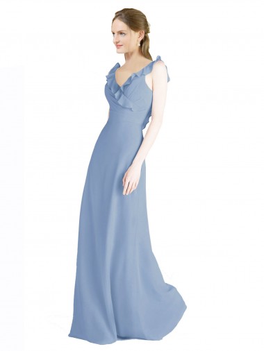 Shop Fluted Chiffon Wrap Bridesmaid Dress with Ruffles V-Neck Montreal