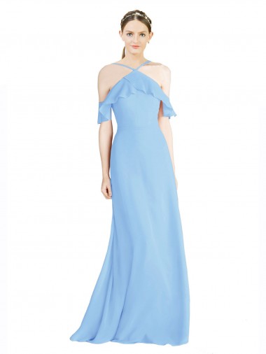 Shop Halter Frill Cold Shoulder A-Line Chiffon Bridesmaid Dress Montreal
