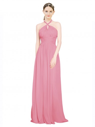 Shop Halter Neck Keyhole A-Line Chiffon Bridesmaid Dress Montreal