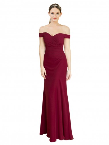 Shop Off the Shoulder Long Chiffon Bridesmaid Dress / Prom Dress with Pleats Montreal