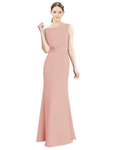 Shop Full Length Long Chiffon Bridesmaid Dress with Pleated Lace Waist Montreal