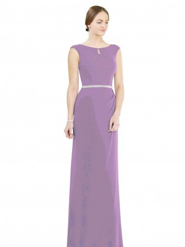 Shop Long Chiffon Bridesmaid Dress with Boat Neckline and Keyhole Montreal