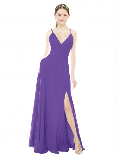 Shop Long Chiffon A-Line Bridesmaid Dress with Deep V-Neckline and Side Slit Montreal