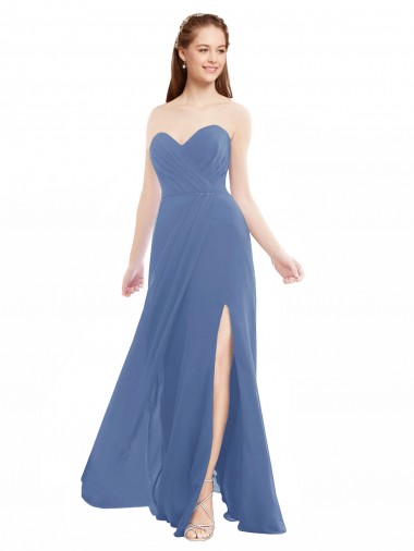Shop Classic Strapless Bridesmaids Dress with Draped Sweetheart Bodice and Side Slit Montreal