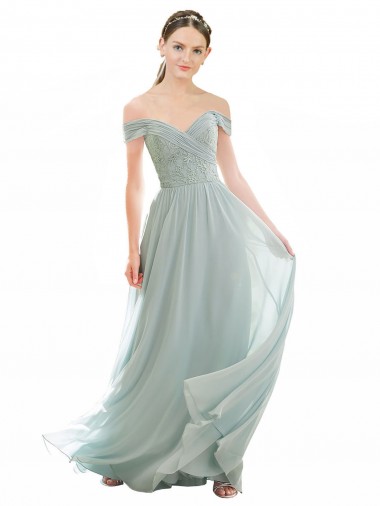 Shop Romantic Bridesmaid Dress with Embroidered Off the Shoulder Bodice Montreal