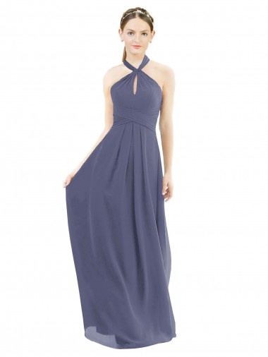 Shop High Halter Neck Chiffon Bridesmaid Dress with Twist-Tie Montreal