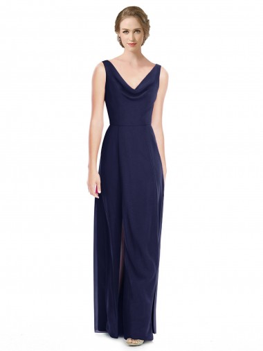 Shop Cowl Neck Deep V-Back Chiffon Bridesmaid Dress with Side Front Slits Montreal