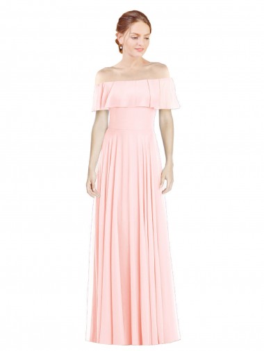 Shop Off the Shoulder Long Bridesmaid Dress With Ruffle Overlay Montreal