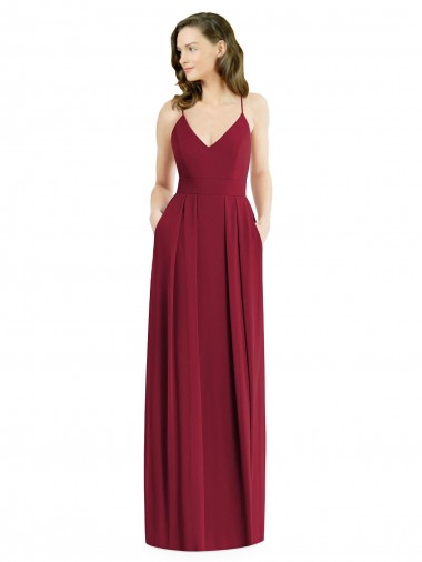 Shop Pleated Skirt Chiffon Maxi Bridesmaid Dress with Pockets Montreal