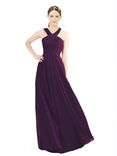 Shop Draped Long Chiffon Bridesmaid Dress with Unique Crossed Neckline Montreal