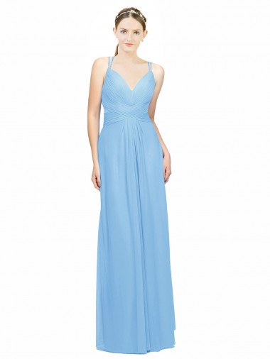 Shop Double Straps Shoulder V-Neck Sheath Chiffon Bridesmaid Dress with Keyhole Back Montreal