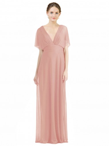 Shop Draped Short Sleeves Long Chiffon A-Line Bridesmaid Dress Montreal