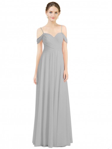 Shop Off the Shoulder Long Chiffon Bridesmaid Dress with Ruched Bodice Montreal