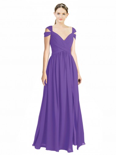 Shop Off the Shoulder Cap Sleeves Chiffon Bridesmaid Dress with Pleats Montreal