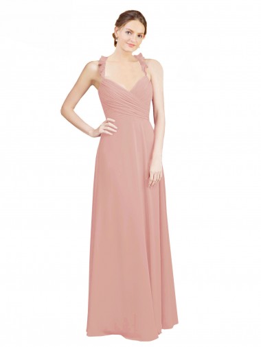 Shop Ruched Sweetheart Halter Neckline Chiffon Bridesmaid Dress with Tie Open Back Montreal