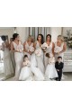 Chiffon Long Champagne Bridesmaid Dress with Sexy High Slit and Front Ruffles