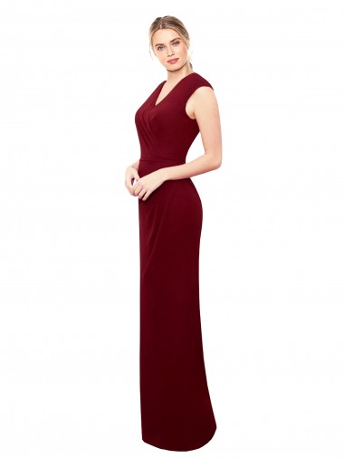 Shop Cap Sleeves Chiffon Bridesmaid Dress / Prom Dress with Pleated V-Neck Bodice Montreal