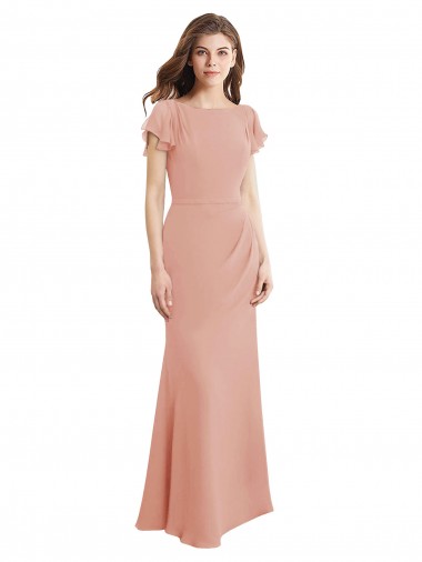 Shop Cap Sleeves Long Chiffon Bridesmaid Dress / Prom Dress with Low V-Back Montreal