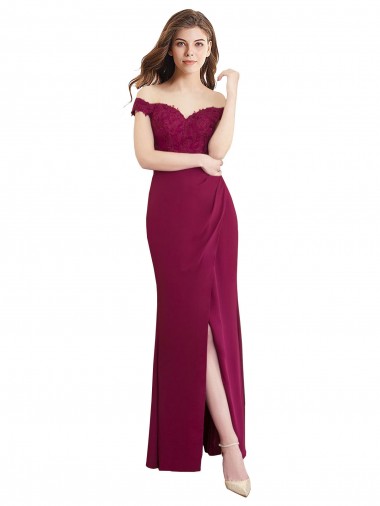 Shop Off the Shoulder Chiffon Bridesmaid Dress with Lace Appliques and Front Slit Montreal