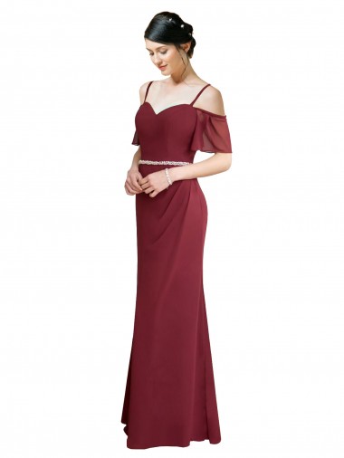 Shop Draped Cold Shoulder Long Chiffon Bridesmaid Dress with Spaghetti Straps Montreal