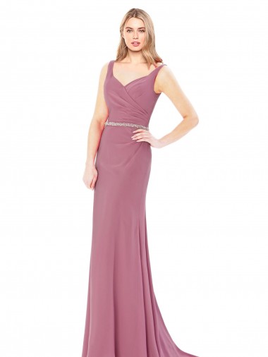Shop Long Slim Chiffon Bridesmaid Dress / Prom Dress with Beaded Waist Montreal
