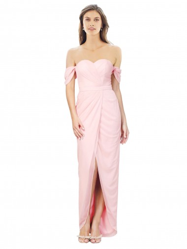 Shop High Low Off the Shoulder Strapless Ruched Chiffon Bridesmaid Dress Montreal