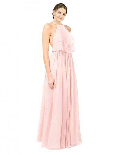 Shop Halter Neck Chiffon Bridesmaid Dress with Double Ruffle Front Montreal