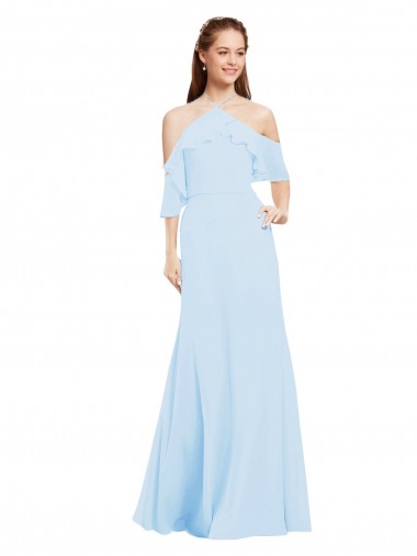 Shop Chiffon Halter Neck Bridesmaids Dress with Flounced Neckline Montreal