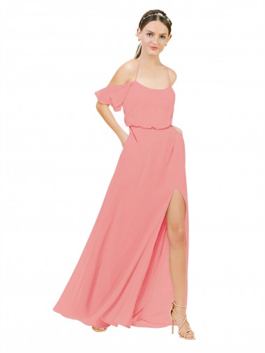 Shop Draped Off the Shoulder Sleeves Chiffon Bridesmaid Dress Montreal