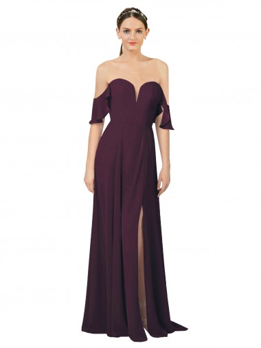 Shop Romantic Off-Shoulder Chiffon Bridesmaid Dress with Plunging V-Neck Montreal