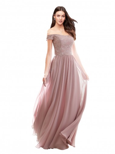 Shop Floor Length Chantilly Lace Off the Shoulder Chiffon Bridesmaid Dress Montreal